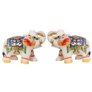 Pair of Marble Elephant (2.5x2 inch) Showpiece for Home and Office Decor Positive Vaastu Energy and Return Gift