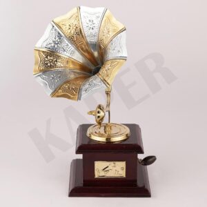 Antique Gramophone Decorative Showpiece (10 Inches) Handicraft Mini Brass Items for Home Decor, Office Desk Living Room, Study Table and Gift Purpose