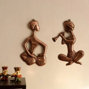 Musician Metal Wall Hanging Decor (Brown) – Set of 2