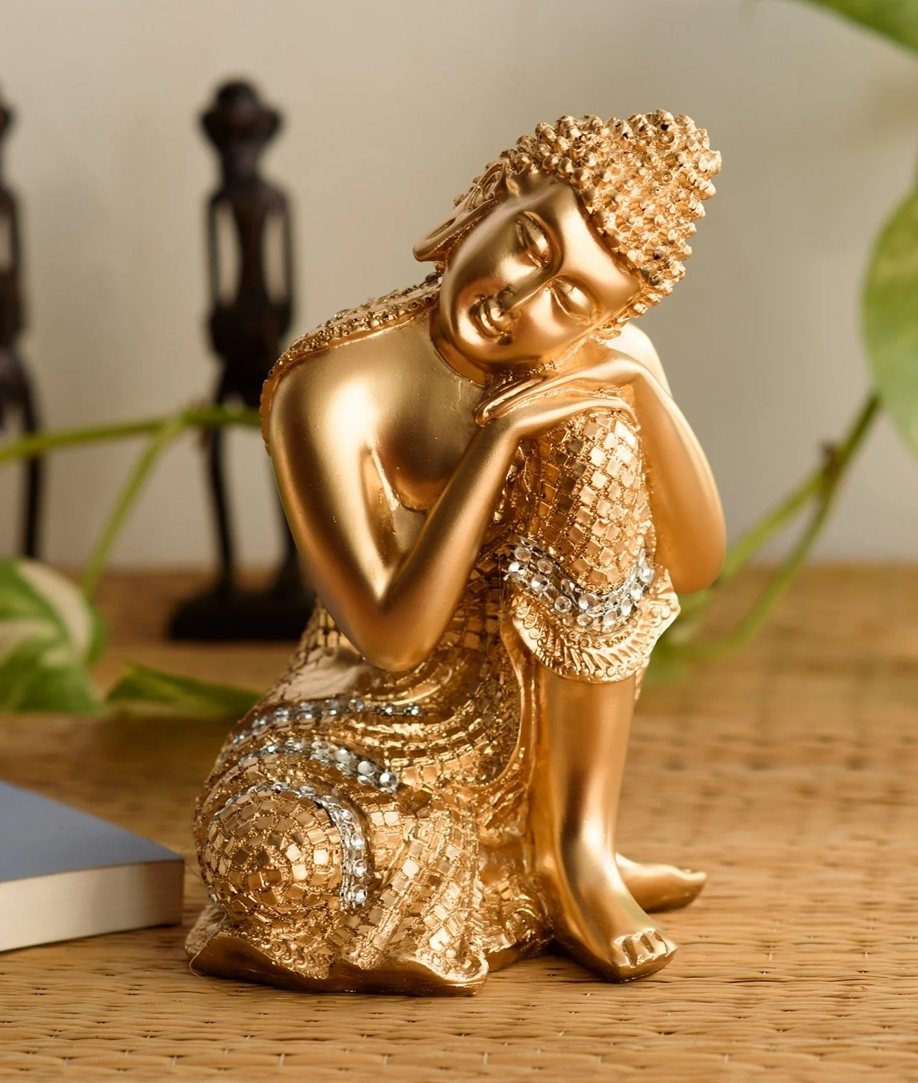 Polyresin Golden Resting Buddha on Knee Statue - Image 2