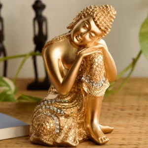 Polyresin Golden Resting Buddha on Knee Statue