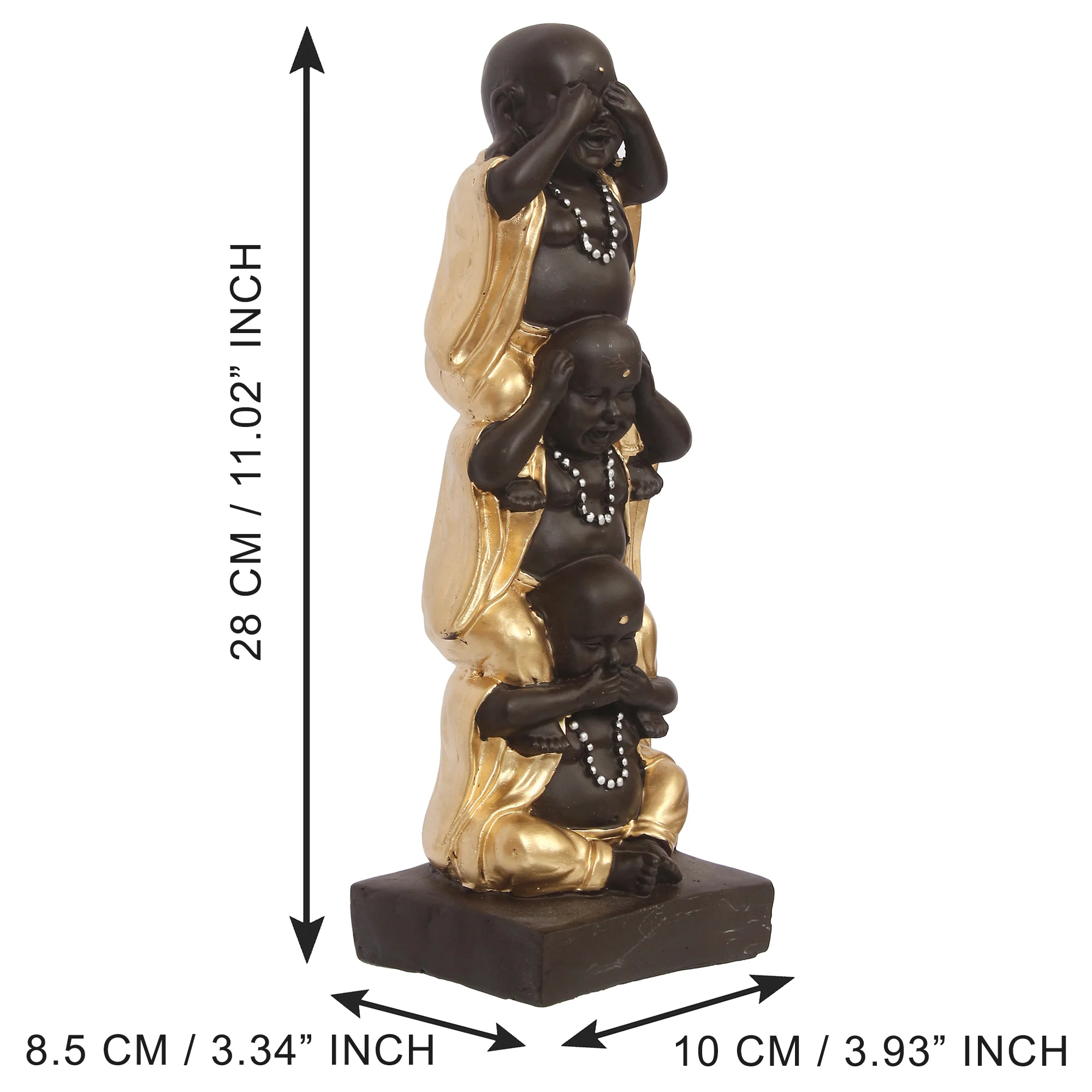 Polyresin Black and Golden Set of 3 Laughing Buddha Statue Standing on each other Decorative Showpiece - Image 3